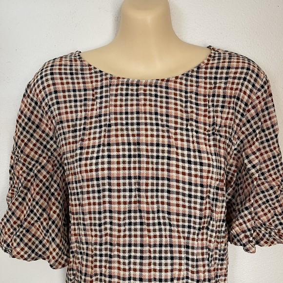 A New Day Women's XXL Plaid Half Sleeve Woven Blouse Flared Sleeve Multicolor - Picture 2 of 6